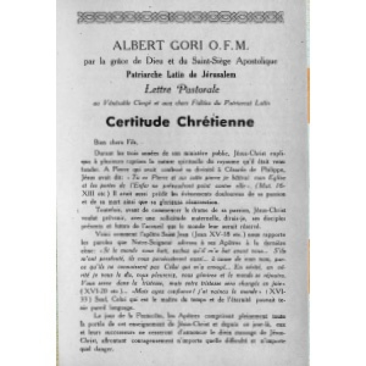 Gori - Lettre Pastorale 1958 Certitude Chretienne [Fr][It][Ar]